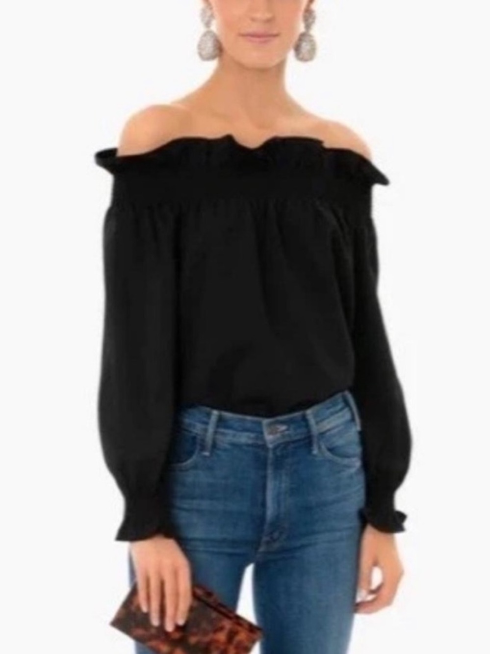 Tuckernuck Marguerite Black Off Shoulder Smock Ruffle Blouse Top Women’s S